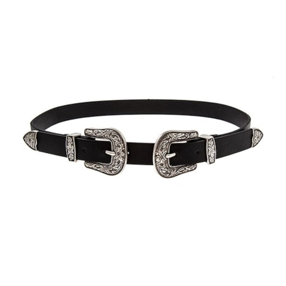 Express Silver Double Buckle Belt